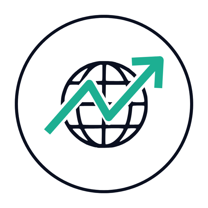 地球儀の上に右肩上がりのラインが重なったインデックス投資カテゴリーアイコン