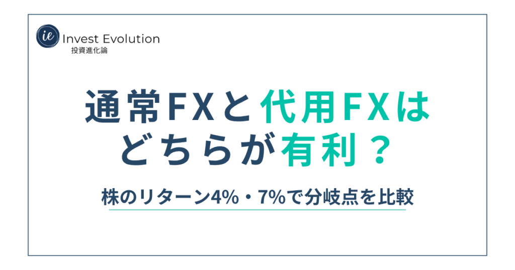 通常FXと代用FXはどちらが有利かを、株リターン4%・7%の分岐点で比較する記事のアイキャッチ画像