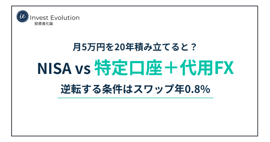 月5万円を20年積み立てると？ NISA vs 特定口座＋代用FX 逆転する条件はスワップ年0.8%